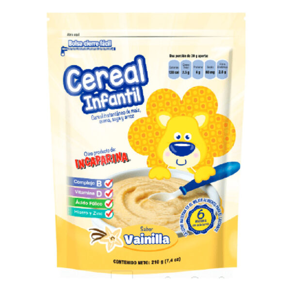 Incaparina, Cereal Infantil Sabor Vainilla, Cereal de Maíz, Avena, Soya y Arroz 210 g