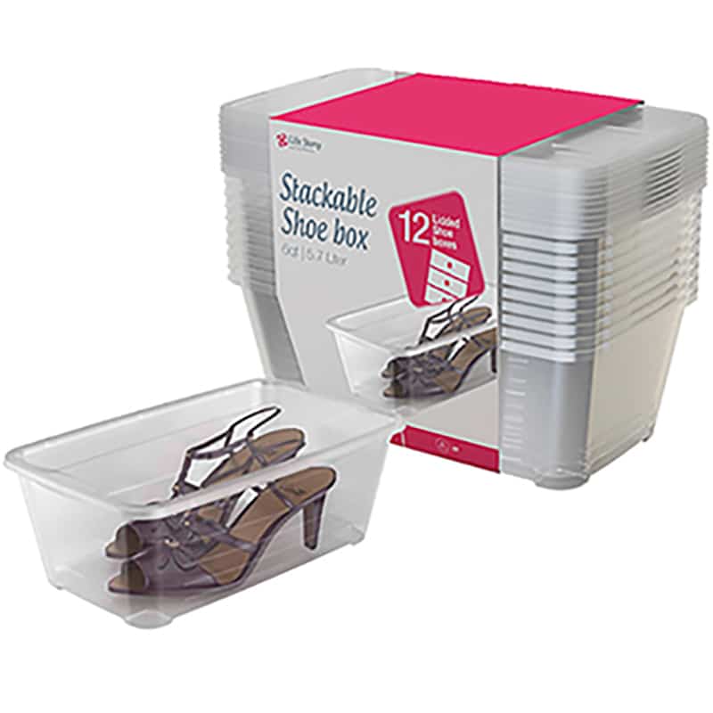 LOYALHEARTDY 24 cajas de almacenamiento de zapatos, cajas de plástico para  zapatos con tapas, cajas transparentes apilables y plegables para zapatos