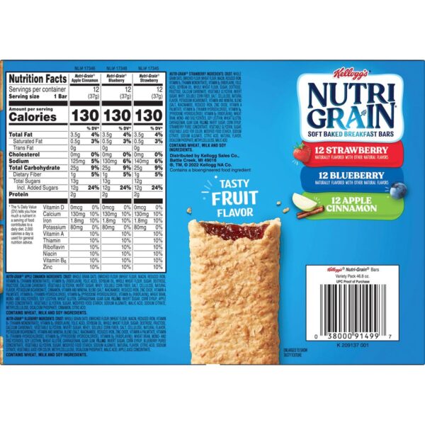 Kelloggs Barras Nutri Grain de Grano Entero y Fruta Real 36 Unidades - Imagen 2