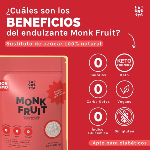 Monk Fruit La Gretta Endulzante 100% Natural sin Calorías 1.13 kg - Imagen 3