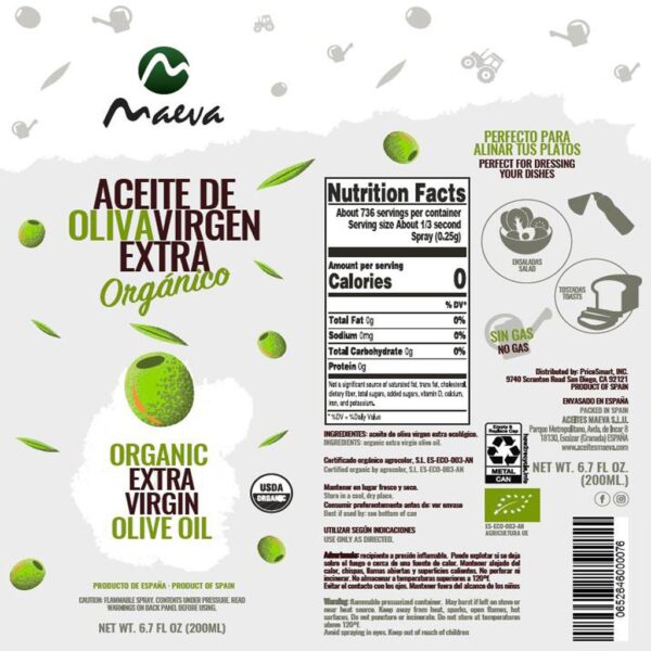 Maeva Aceite de Oliva Extra Virgen Orgánico BIO en Spray 2 Unidades - Imagen 3